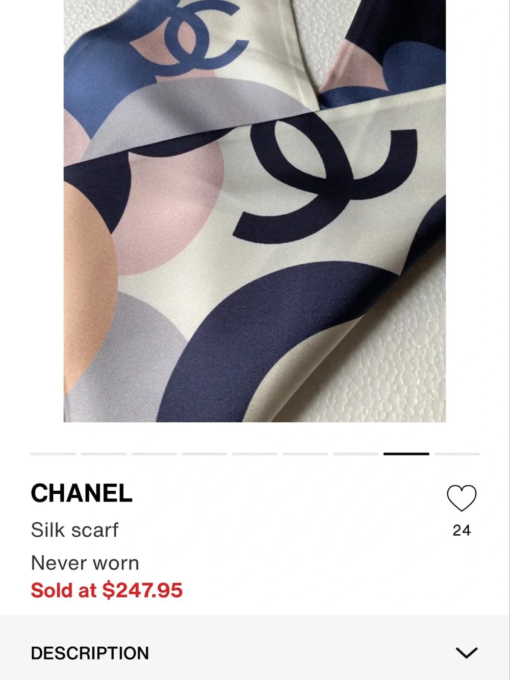CHANEL Navy, Pink & Cream CC Motif Silk Scarf